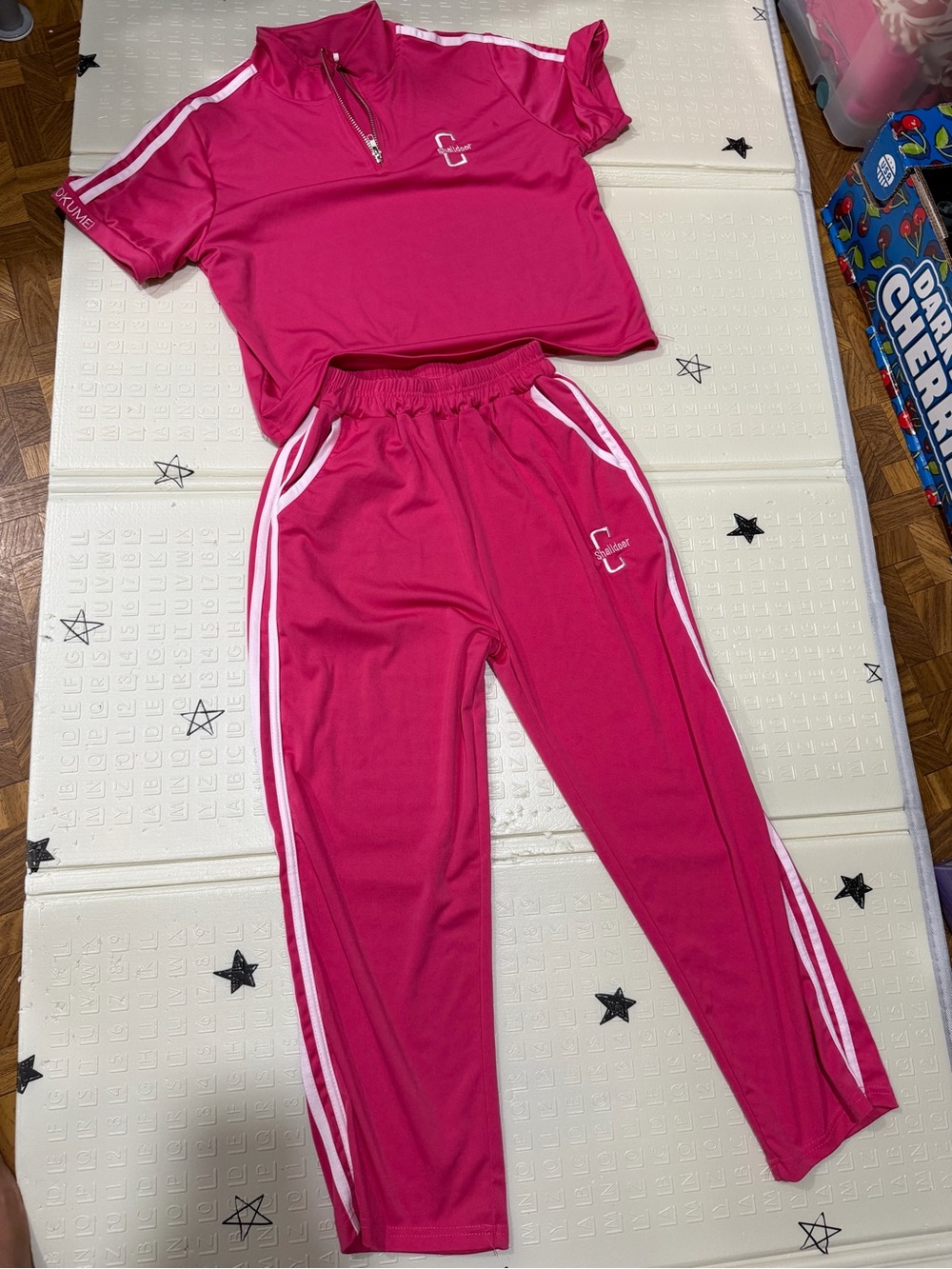 Fuchsia Pink Active Set with White Stripe